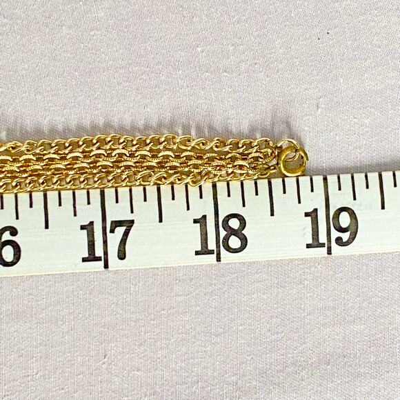 Gold Tone Twisted Cable Chain Necklace Two Strands Station Pearly Beads Tassle - Picture 7 of 9